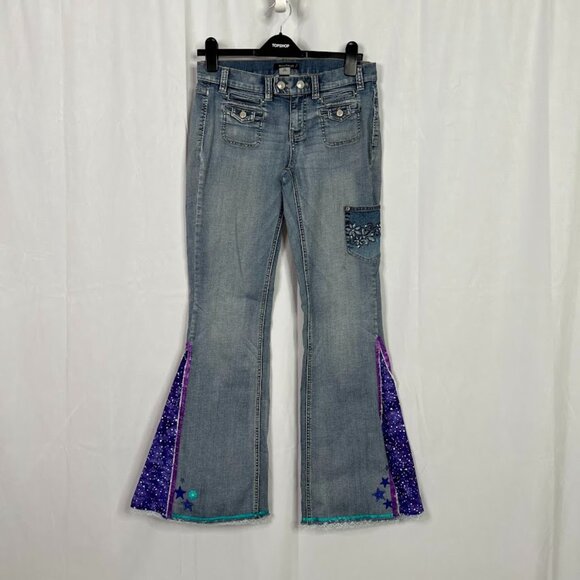 White House Black Market Noir Custom Day of the Dead Inspired Flare Jeans 6R - Picture 1 of 14